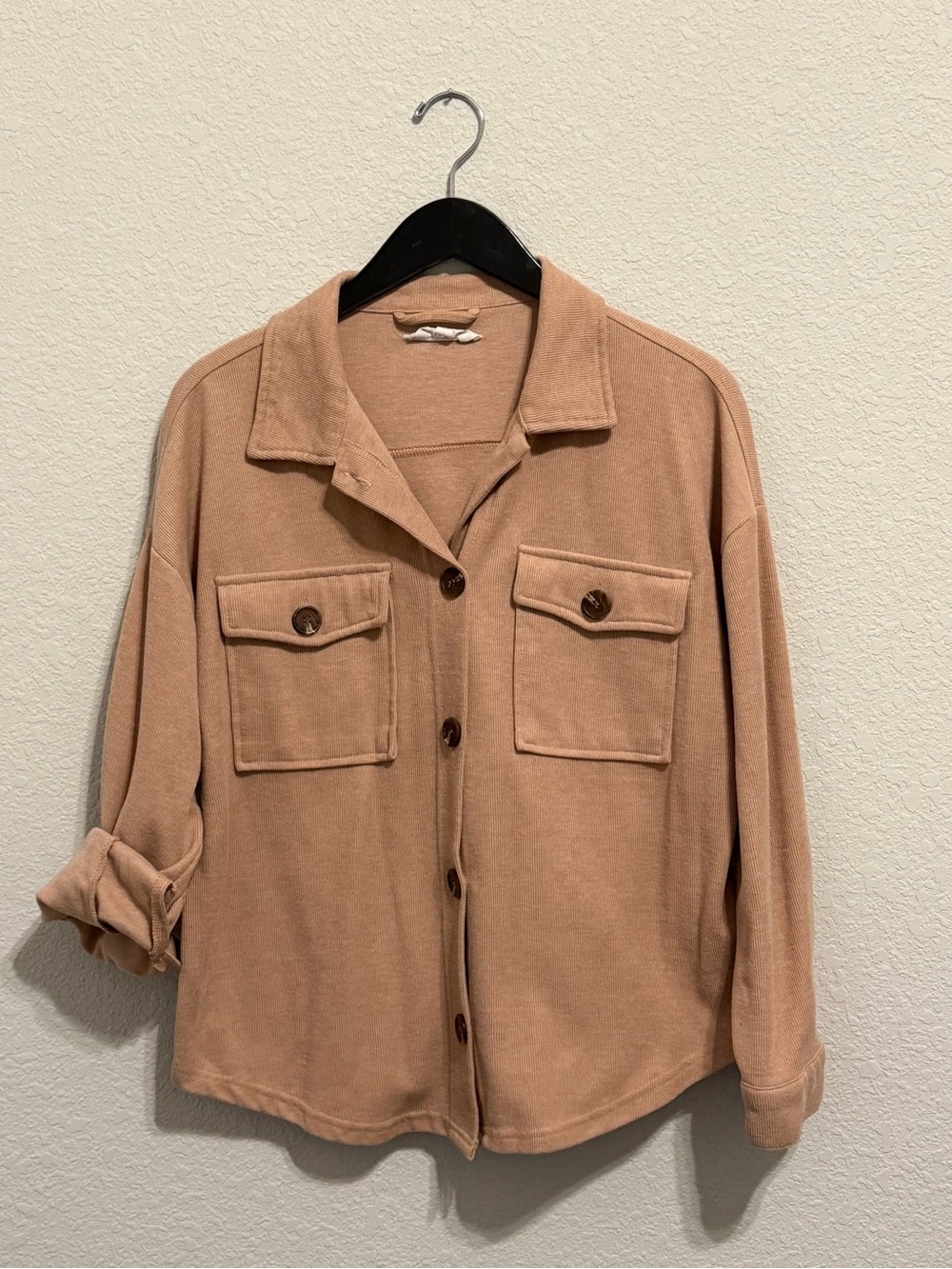 Hippie Rose Tan Oversized Button Front Shacket Jacket Size Small